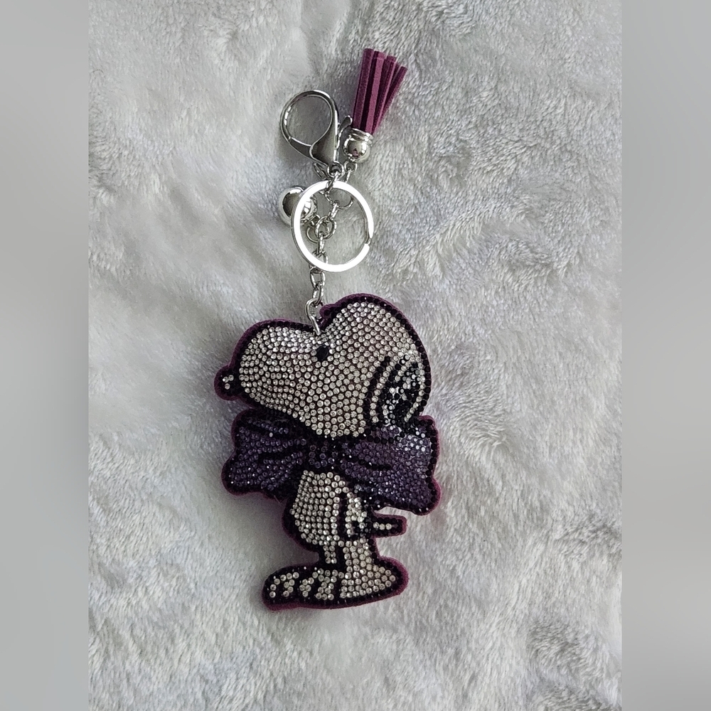 Snoopy Bow Dark Purple and Silver Keychain Accessory Bag Charm